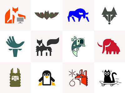 Logo Roundup - Animals 07 animal bass bat branding bull cat collection deer fish fox llama logo mammut mascot moose penguin roundup skateboard symbol wolf