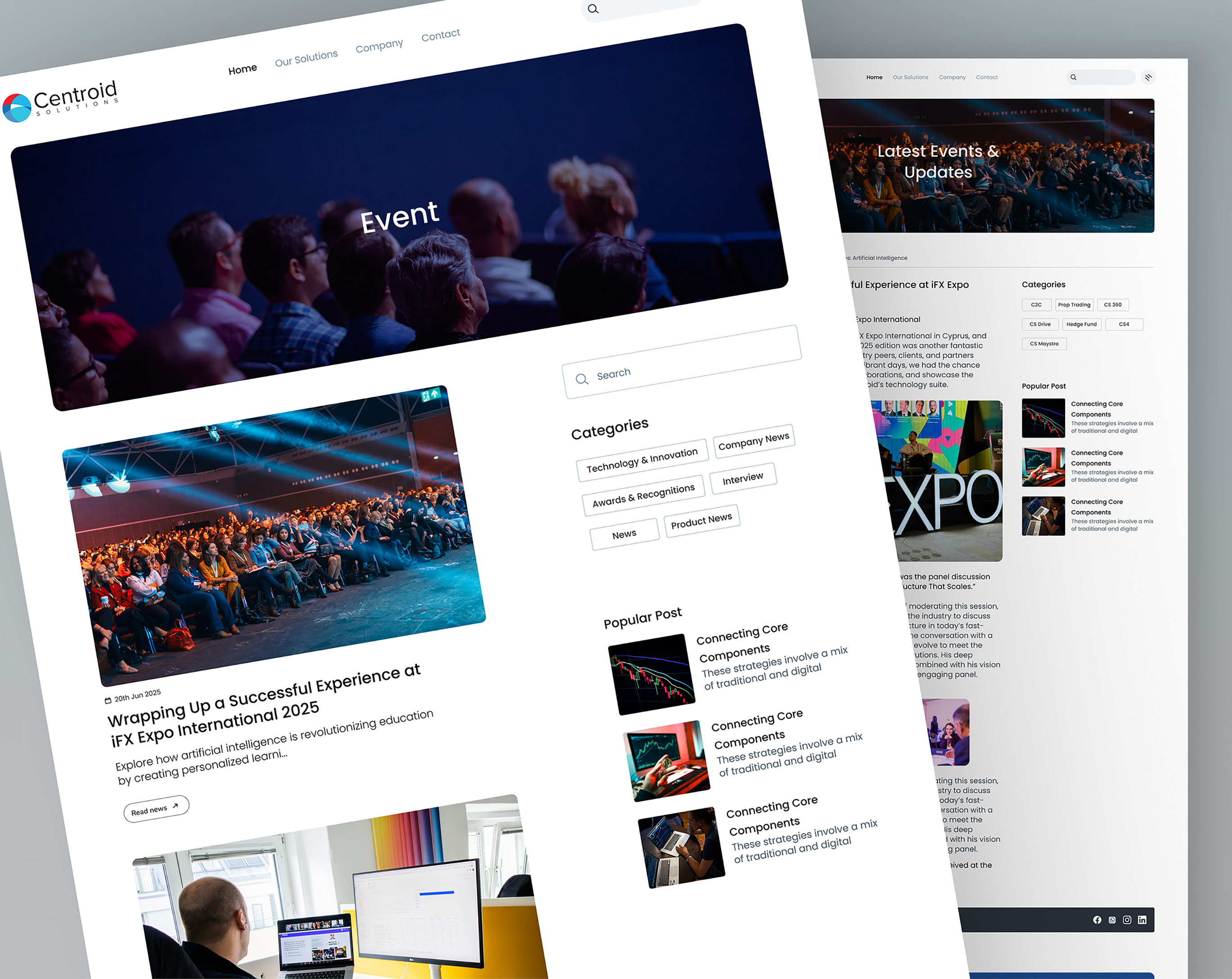 Centroid Solutions – Event & News Page Redesign cleanui contentdesign designsystem eventpagedesign fintechui interfacedesign minimaldesign newspage poppins productdesign saasdesign uidesign uiux uxdesign uxinspiration webdesign websiteredesign