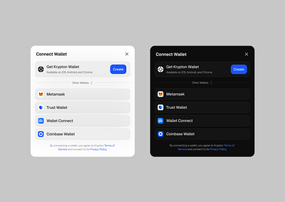 Connect Wallet - Krypton coinbase crypto dark dashboard design light link metamask modal popup seperator services terms trust wallet ui ux wallet wallet connect web3