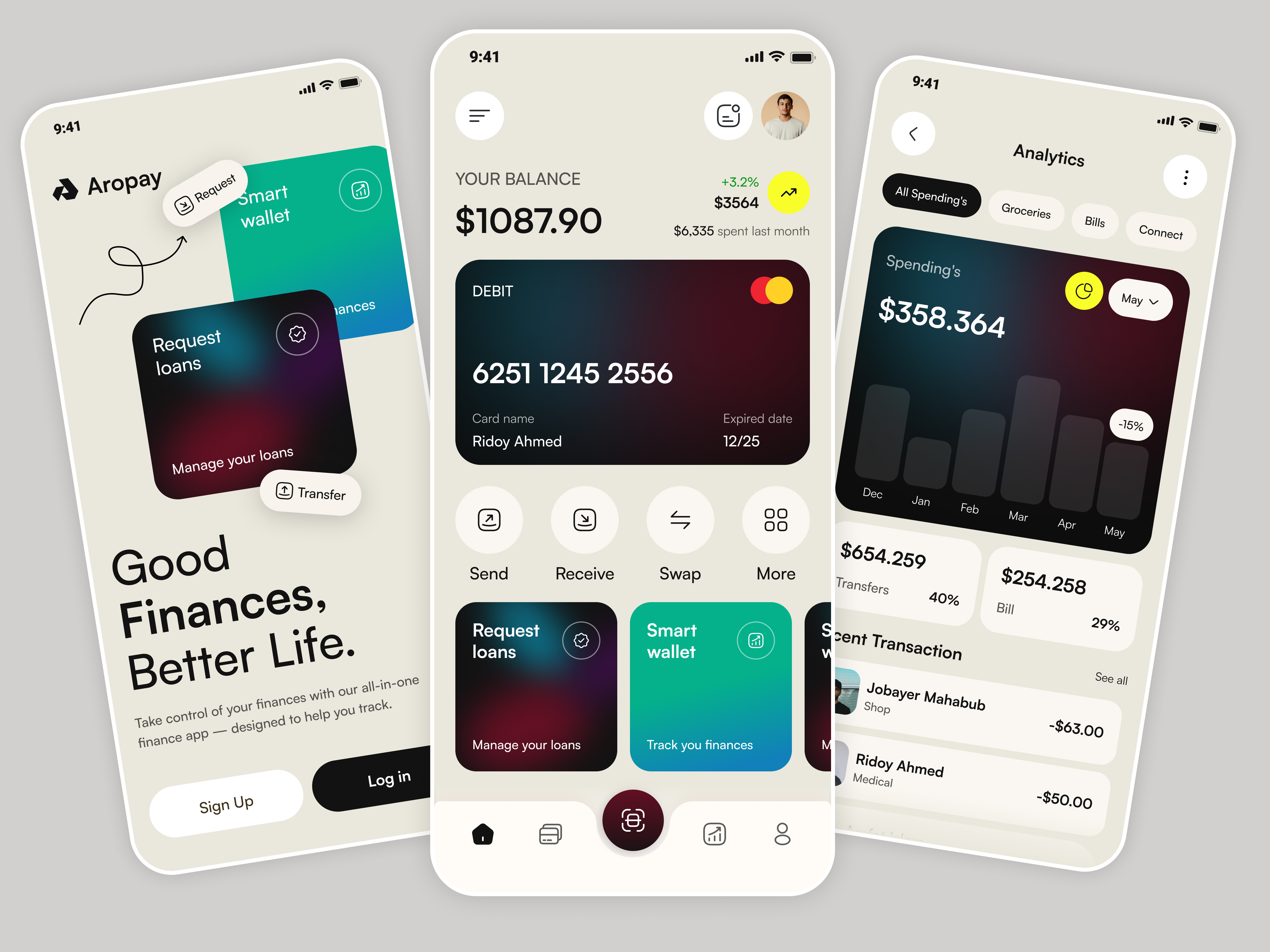 Aropay Finance App – Smart Money Management UI bank app banking banking app digital banking digital wallet finance mobile app mobile app design mobile banking money money transfer payment send money transaction transfer ui ui design ux visual interface wallet