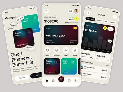 Aropay Finance App – Smart Money Management UI bank app banking banking app digital banking digital wallet finance mobile app mobile app design mobile banking money money transfer payment send money transaction transfer ui ui design ux visual interface wallet