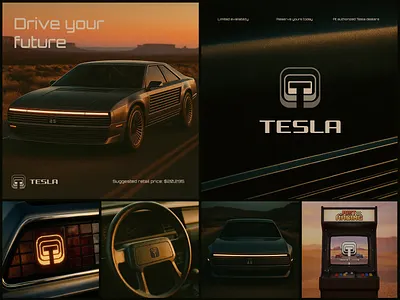 Tesla Branding as if designed in the 80s ai automotive blockchain branding car electric futuristic gradient icon identity inductrial lepisov logo retro retrofuturism tesla web3