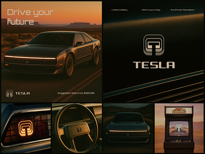 Tesla Branding as if designed in the 80s ai automotive blockchain branding car electric futuristic gradient icon identity inductrial lepisov logo retro retrofuturism tesla web3