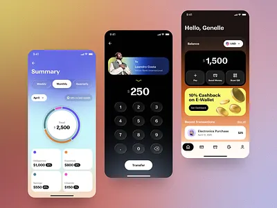 Digital Wallet App – Exploration designexploration digitalwallet exploration financeapp fintech gradients mobileui ui ui design uidesign walletapp
