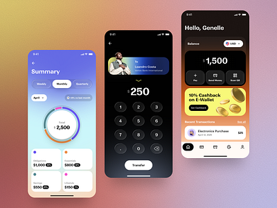 Digital Wallet App – Exploration designexploration digitalwallet exploration financeapp fintech gradients mobileui ui ui design uidesign walletapp