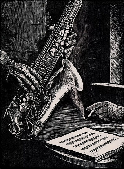 Anagh Banerjee for The New Yorker black and white conceptual illustration editorial illustration illustration illustrationart illustrationartist illustrationzone illustrator music printmaking woodcut woodcut print