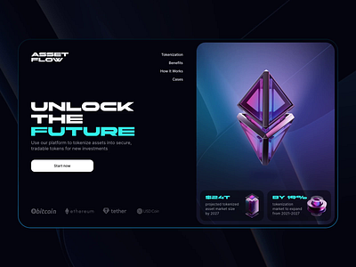 Fintech | Asset Tokenization | Digital Assets | Landing Page animation blockchain platform crypto technology defi digital investment finance financial innovation investment platform landing page design liquidity modern design nft platform product design rwa tokenization ui ux web design web interface design web page design web3