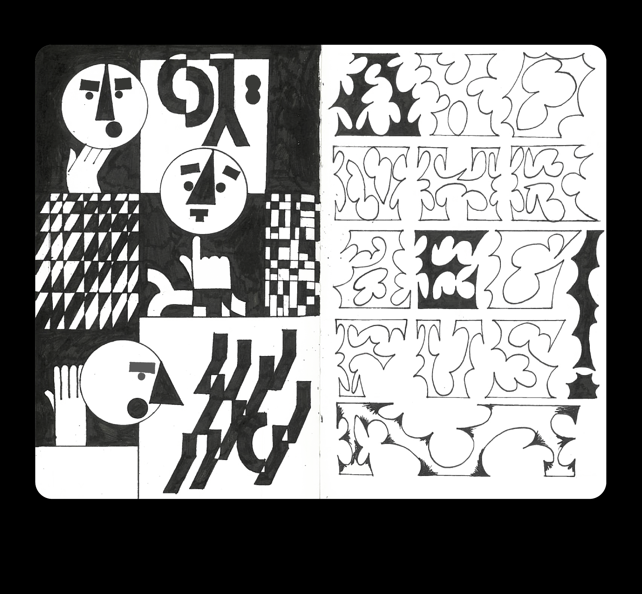 A spread from a sketchbook craft design graphic design illustration sketchbook typography