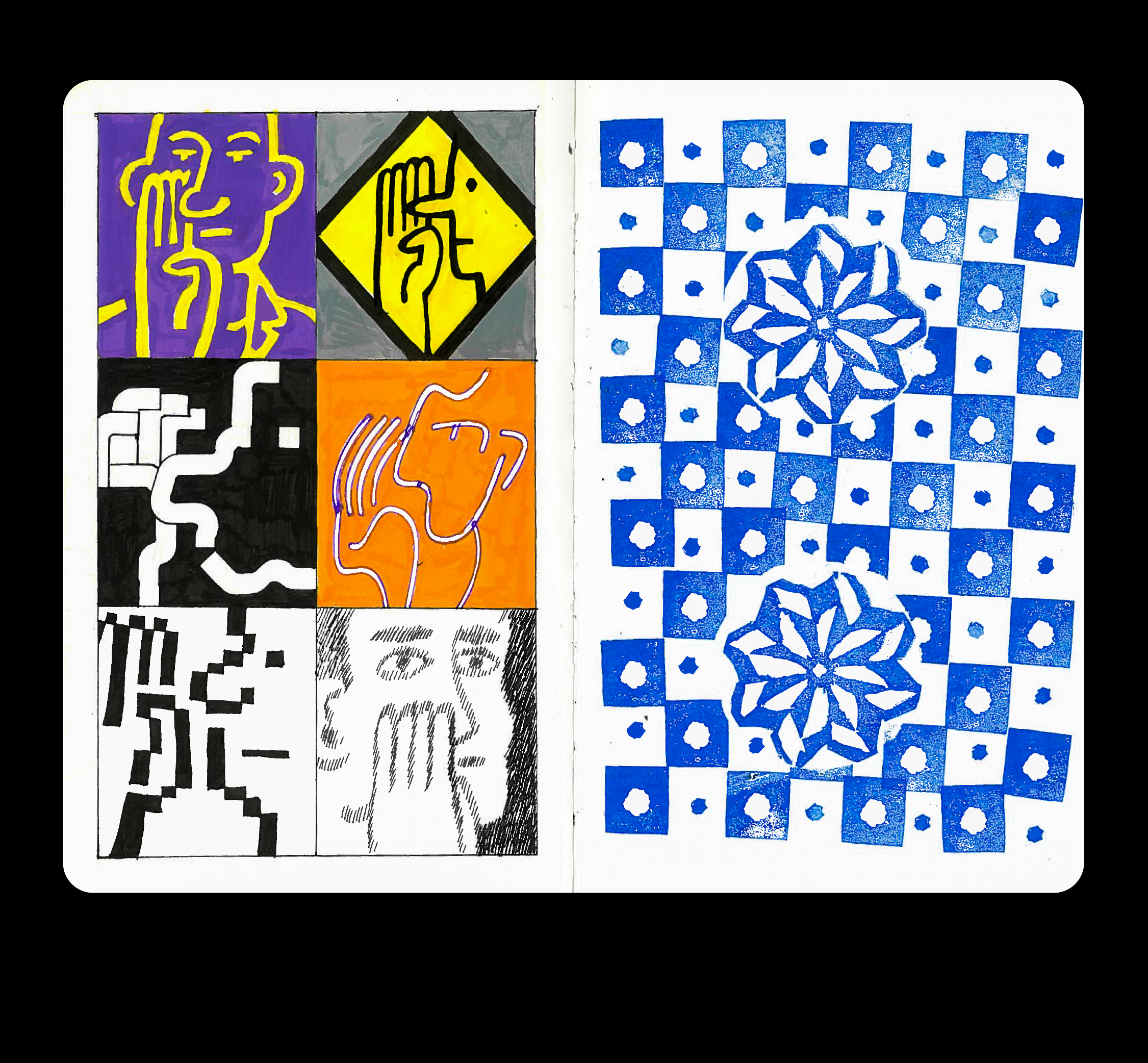 A spread from a sketchbook craft design graphic design illustration sketchbook typography