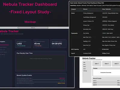 Nebula Tracker: Fixed Desktop Dashboard UI (Dark Mode) bootstrap 5 clean ui dark mode dark theme dashboard design data visualization design process desktop app figma fixed layout minimal design modern ui saas ui space ui style guide ui design web app wireframe
