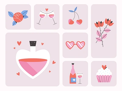 Valentine's Day Sticker Set 14 february adobe illustrator colorful date design flat heart icons illustration illustrator love pink red valentine valentines day vector