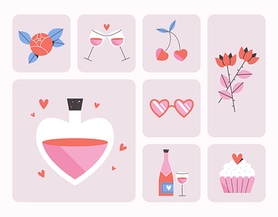 Valentine's Day Sticker Set 14 february adobe illustrator colorful date design flat heart icons illustration illustrator love pink red valentine valentines day vector