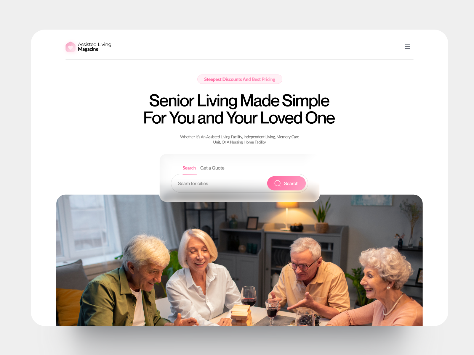 Senior Living - Assisted living magazine creative design header hero section landing modern ui senior living ui uiux user interface ux web web ui website