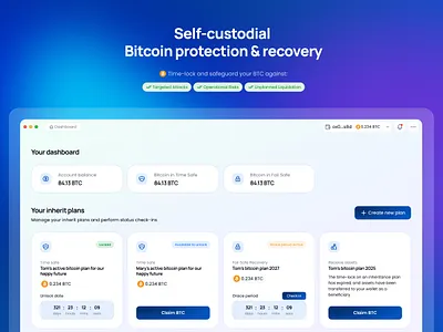 Bitcoin protection & recovery app app bitcoin card cards countdown dashboard desktop app gradient statistics ui