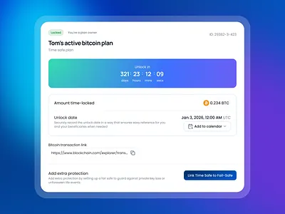 Bitcoin protection & recovery app branding cards countdown crypto gradient timer ui ux