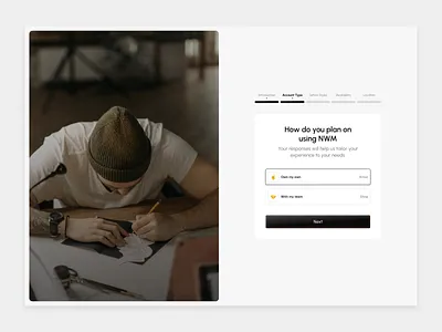 Onboarding UI - Account Type branding dashboard design devdock from ui input filed landing page login login form loginform minimal minimalism painless.design signin signup tattoo ui ui design ux website