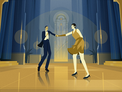Dance 2d animation art deco artwork character dance dance hall flat design hollywood hollywood hills illustration illustrator mansion party sek sekond swing swing dance swing music