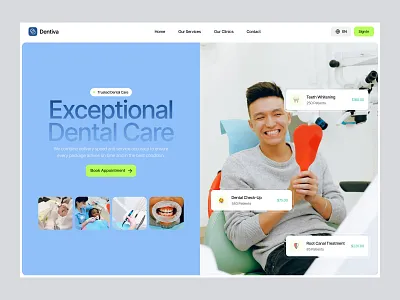 Dentiva - Dental Care Clinic Booking booking care clinic dental dentist design doctor elementor framer health hospital landing page patient treatment ui webflow website wordpress