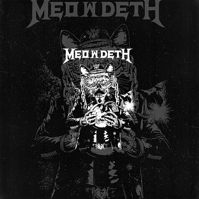 meowdeth cat artwork artistic band logo black and white cat face chains comic style commander goggles helmet megadeth megadeth band military uniform music parody skeleton surreal