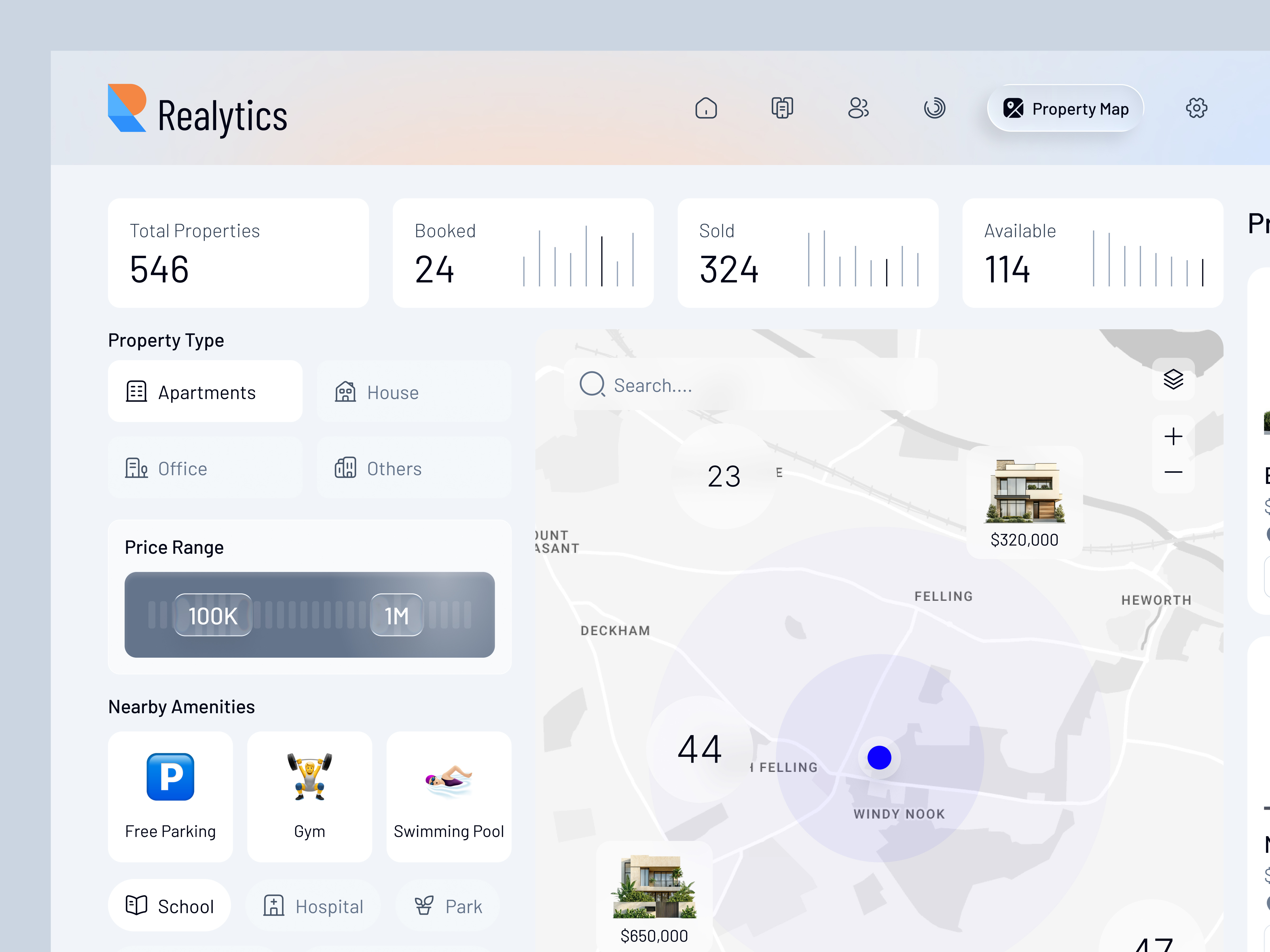 Real Estate Map View & Listing Dashboard admin business dashboard design home house listing maps marketing minimal modern property real estate real estate dashboard real estate sales sales ui ui design ux design website
