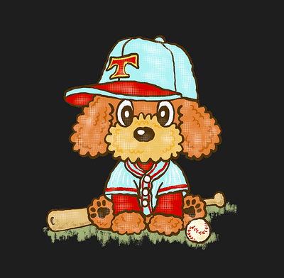 Toy Poodle Baseball Player animal base ball character character design cute dog kawaii pet sports toy poodle
