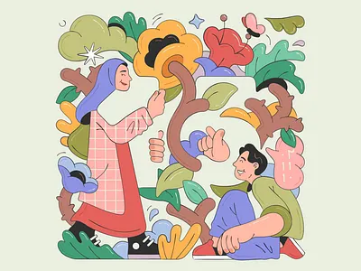 Our Anniversary anniversary color colorful couple cute design flowers happiness illustration lovely plants simple vector wedding