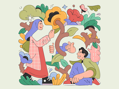 Our Anniversary anniversary color colorful couple cute design flowers happiness illustration lovely plants simple vector wedding