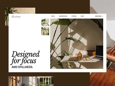 🏠 alinea • Remote-Work Stay Platform calm clean design editorial house landing page minimal minimalism natural place remote rent staycation ui ux web design website work from home work space workspace