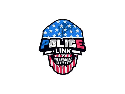 Police Link — Patriotic Skull Badge Mark american awareness badge campaign community design emblem flag identity lawenforcement logo mahamadhesien mark mascot patriotic police redblue skull symbol urban