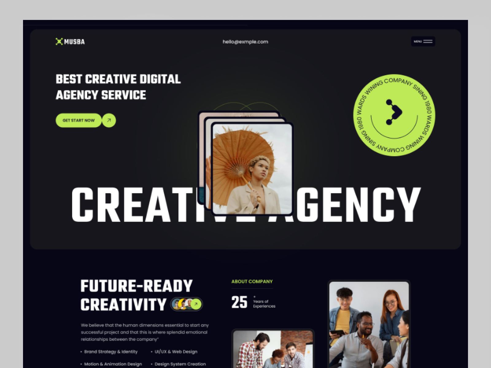 Musba - Creative Agency Landing Page agency creative agency creative branding creative desing creative portfolio creative solutions creative stodio creative team desing langing page modran studio uiux design website