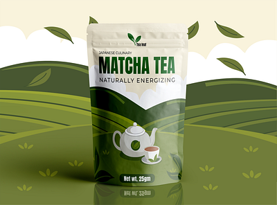 Matcha Tea Pouch Packaging Design bag design banner design cbd pouch design label design logo design matcha tea oil design organic tea packaging design pouch supplement label