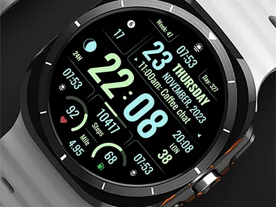 WFP 316 Info Mod Watch Face design digital watch face galaxy watch graphic design illustration kovalev modern samsung smart watch watch face wear os wearos watchface wfproduction