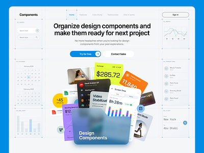Design Component Library branding card clean components dashboard design folders graphic design hero section homepage landing page library manage projects typography ui kit ux website whitespace wireframe