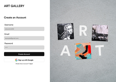 Art Gallery Sign up Form art login signup page ui