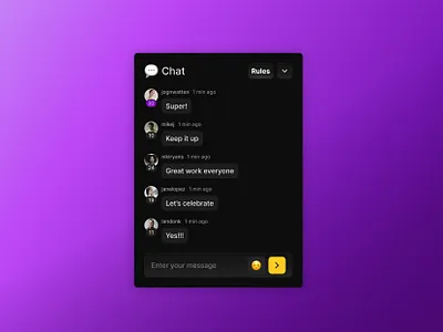 💬 Live Streaming Platform: Chat Section app avatar chat dark gold interaction live message mode moderation platform section streaming text timestamp user website yellow