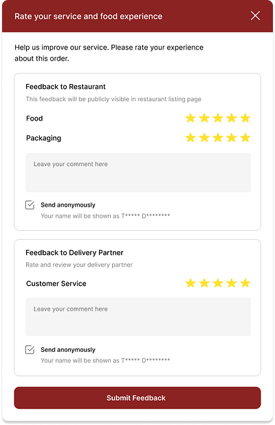 Customer Feedback & Rating Modal UI ui