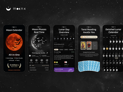 App Store Screenhots MoonX apple appstore aso astrology horoscopes ios lunar moon moon calendar tarot wisdom
