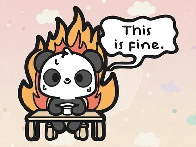 this is fine. chibi cute fire kawaii meme panda
