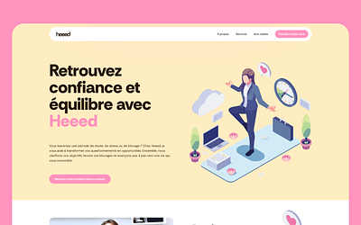 Heeed - Wellness Website Design coaching design friendly health hero homepage illustration isometric landingpage mindfulness modern pink soft ui uidesign webdesign website wellness