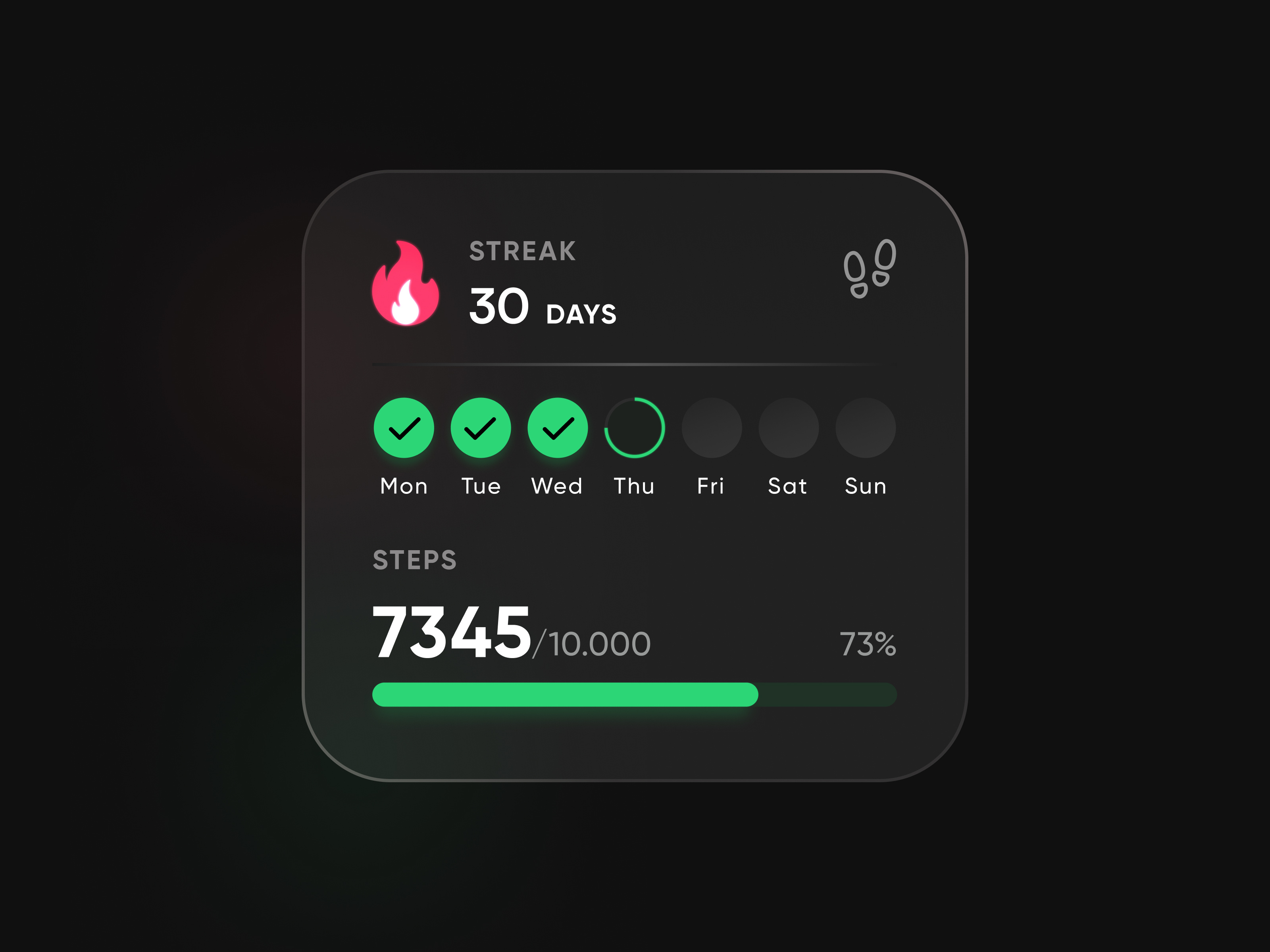 Daily Streak & Steps Tracker UI activity tracker card ui dark mode health app modern ui streak ui ui ui button ui widget ux widget