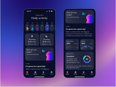 Happy mind companion app ai emotions health illustrations ios mind mindfullness psychology sleep stress score violet wellbeing