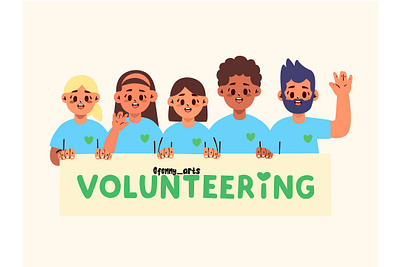 Group of People Promoting the Spirit of Volunteering background charity community day donation group heart help helping human humanitarian participation service support team teamwork together unity volunteer welfare