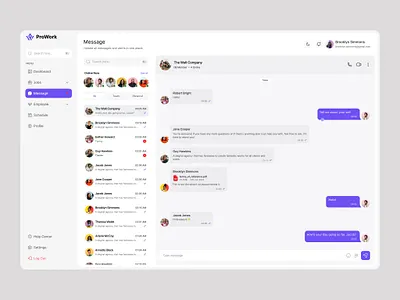 ProWork – Smart HRMS Chat & Messaging Experience b2b b2c chat company dashboard employee hrms hrms design message product design saas saas ui team chat team management ui ux web app web design