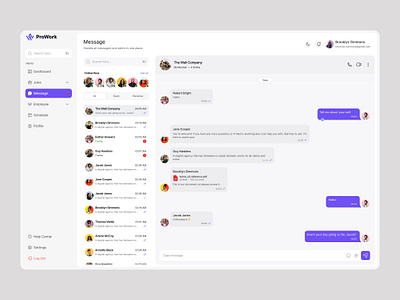 ProWork – Smart HRMS Chat & Messaging Experience b2b b2c chat company dashboard employee hrms hrms design message product design saas saas ui team chat team management ui ux web app web design
