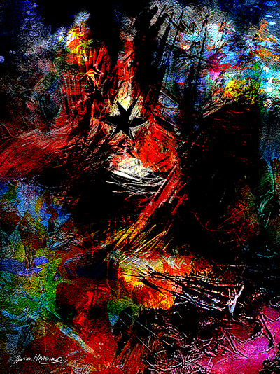 Étoile noire sur fond multicolore