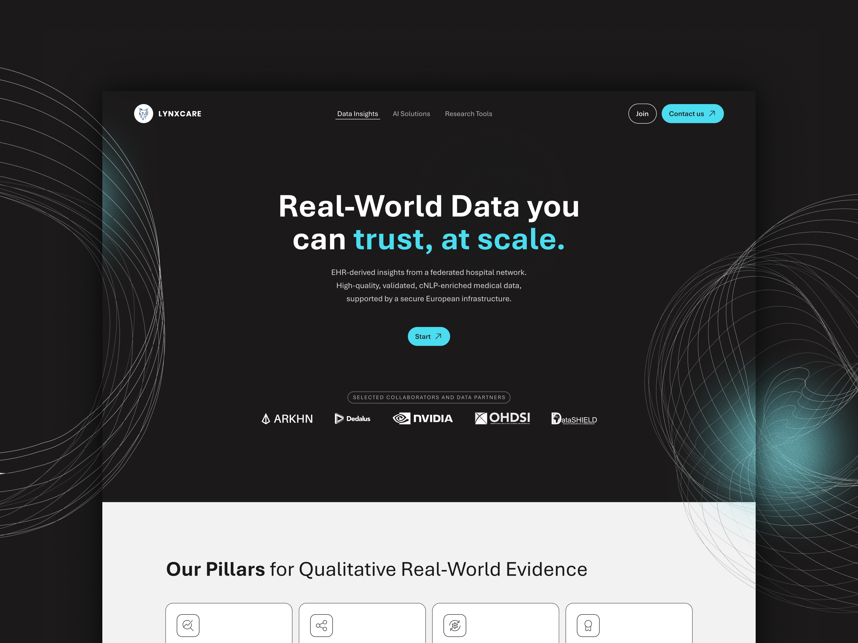 LynxCare Website Design - Homepage clean dark darkmode design desktop grain graphic design line medical minimal noise science tech technology ui vibrant web website