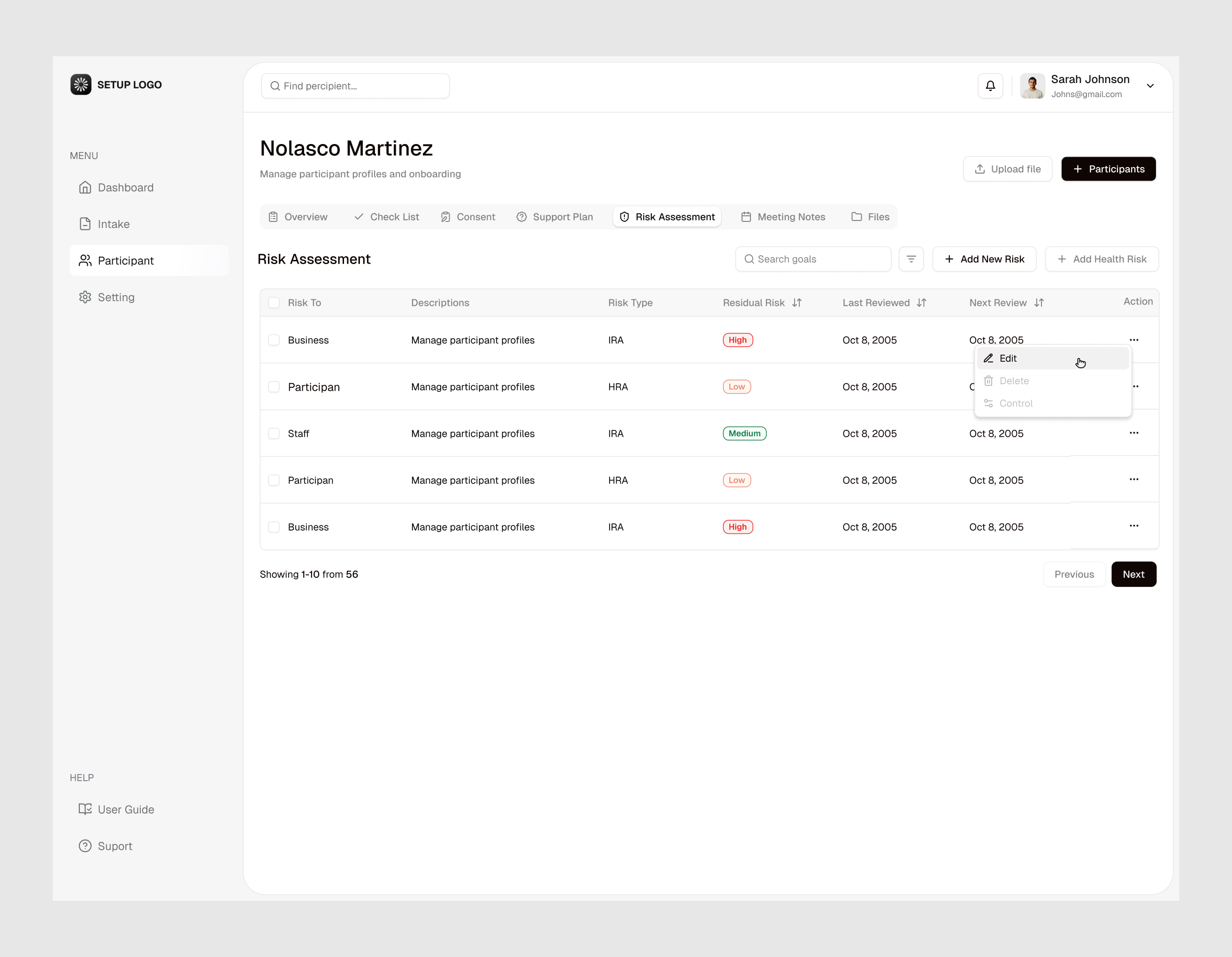 Software design - Risk Assessment dashboard erp healthcare software interface design product design saas software software ui ux web app