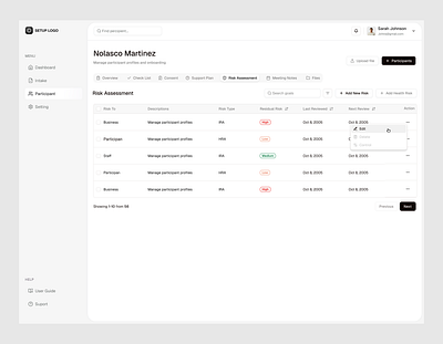 Software design - Risk Assessment dashboard erp healthcare software interface design product design saas software software ui ux web app