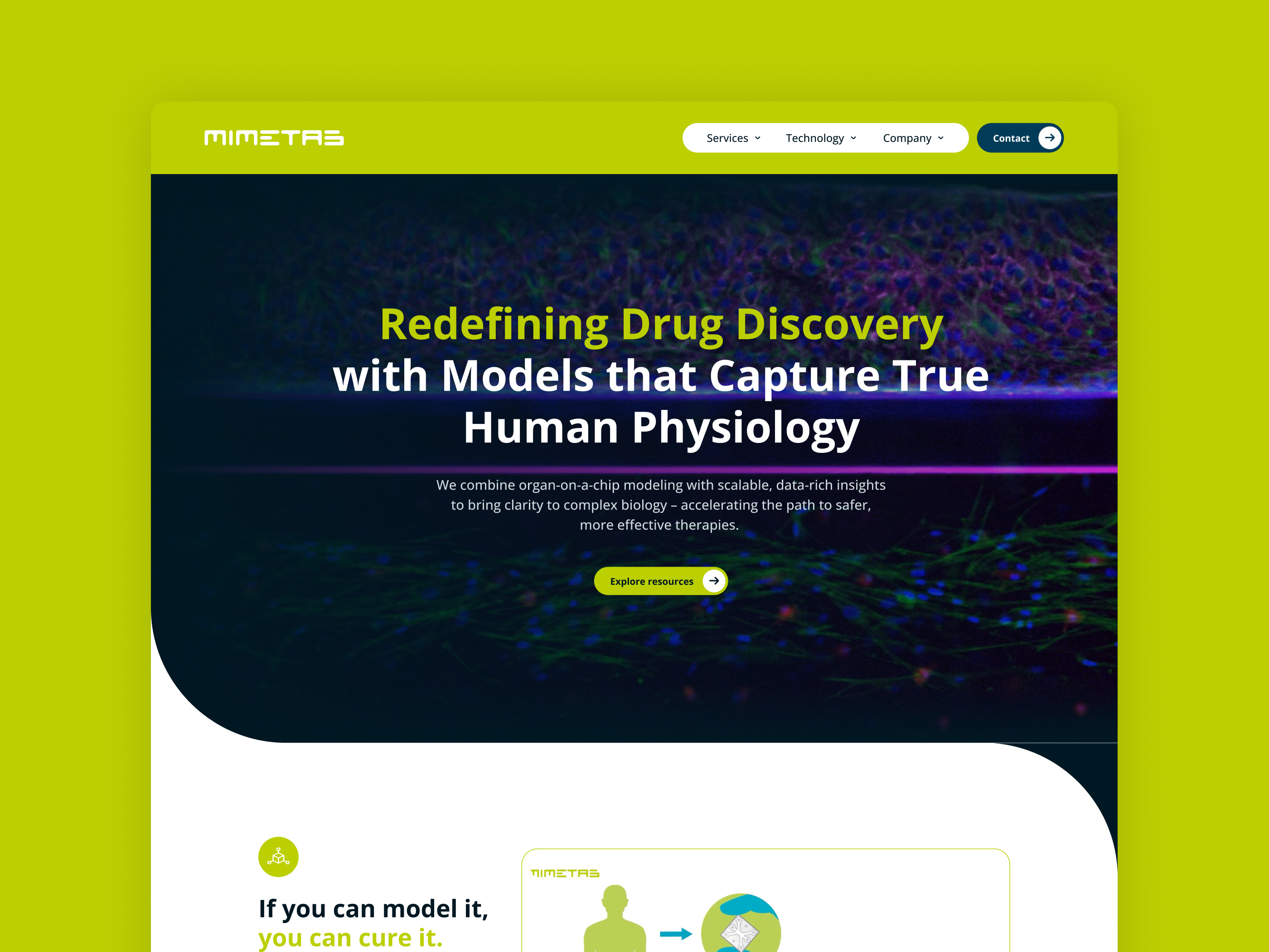 Mimetas Website Design - Homepage biotech clean graphic design green healthcare homepage landing page medical product science tech ui ux webdesign website