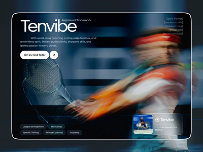 Tennis Club Hero UI Concept branding creative web glassmorphism interface landing page minimal design modern ui product design sport club sport website sports design sports website design tennis tennis coaching online tennis sport website ui ui concept ux visual design webdesign
